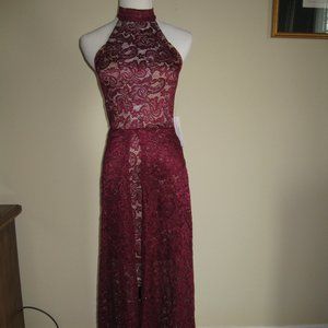 Venus Women size XS Burgundy High Low Lace Dress choker halter neck - new tags
